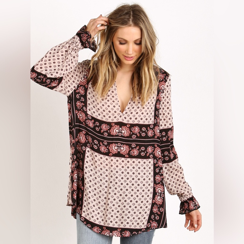 Free People Changing Times Printed Blouse Tea